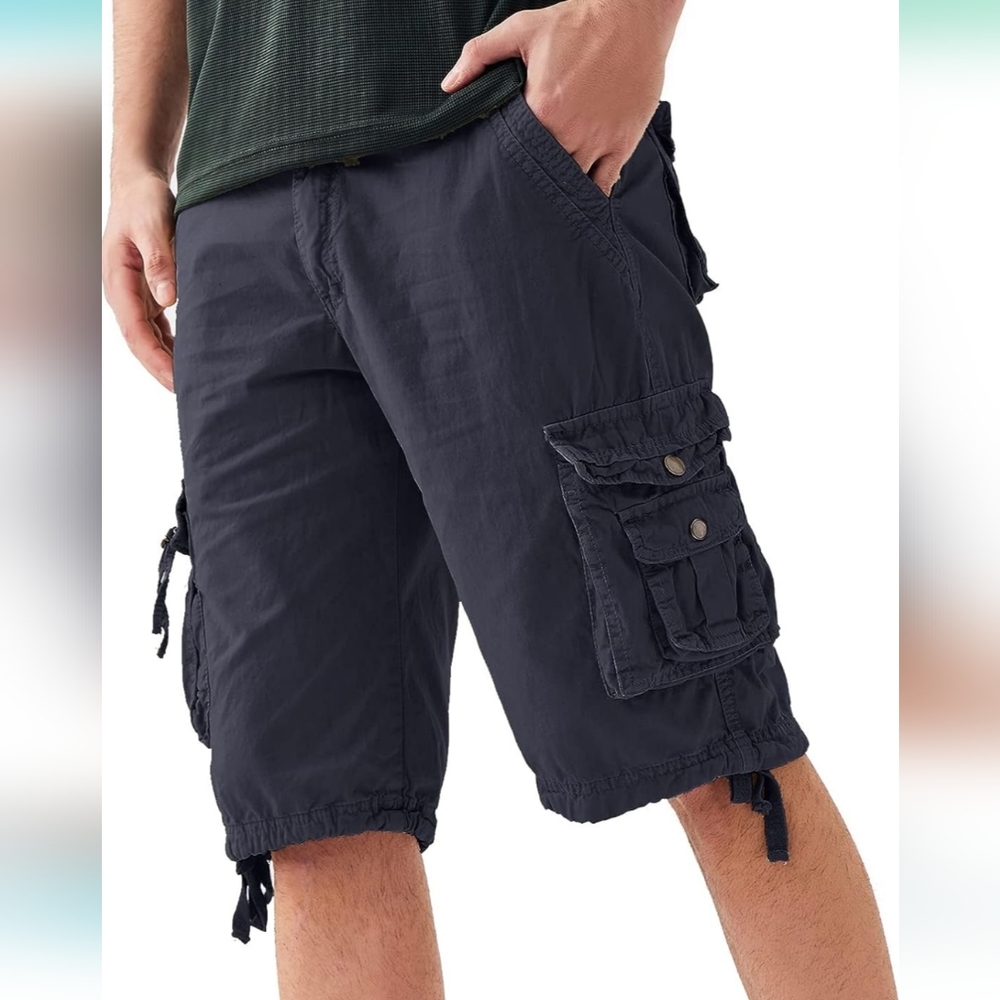 Men’s Lightweight Cotton Casual Cargo Shorts Classic Fit with Multi Pockets - Picture 7 of 7